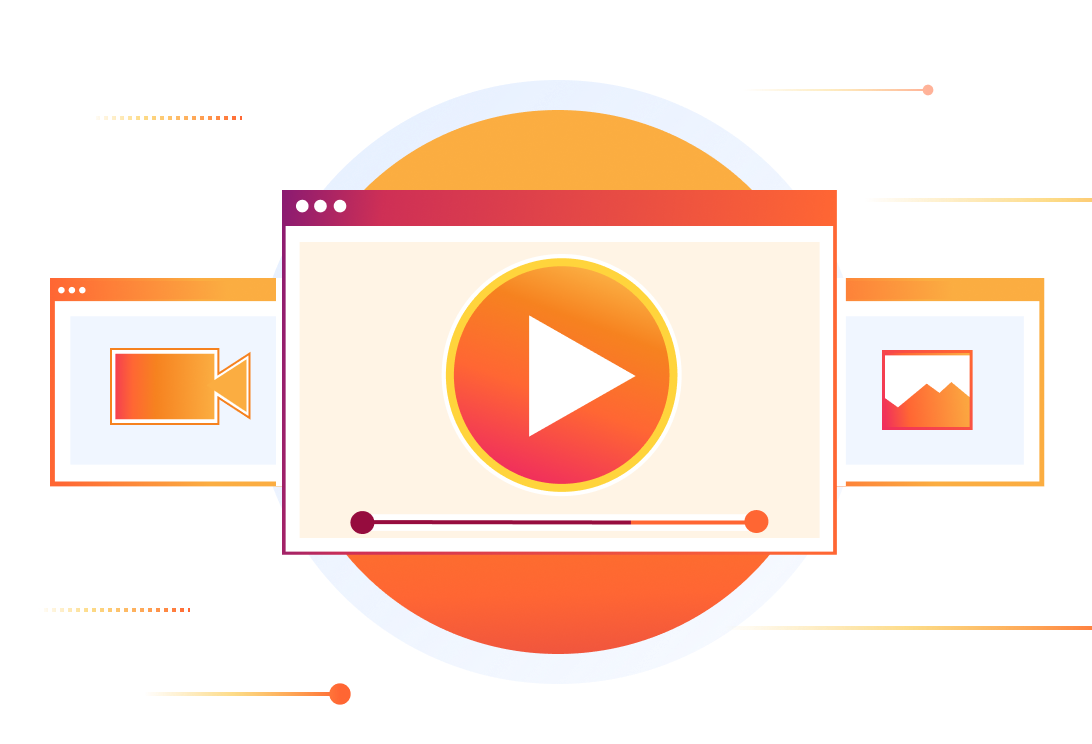 Illustration de média montrant des vidéos, des images et un lecteur multimédia